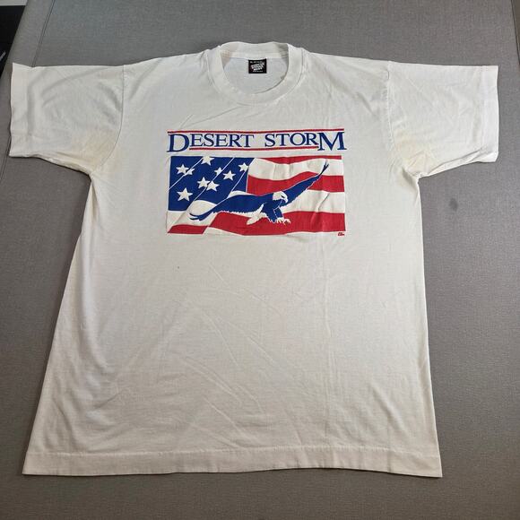 Vintage 90s Desert Storm USA Eagle American Flag T-Shirt XL Screen Stars - Picture 1 of 11